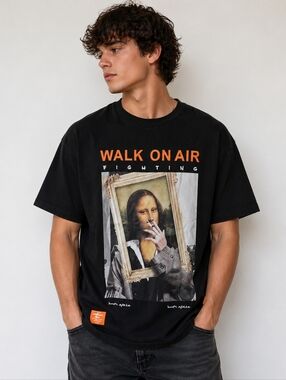 Mona Lisa Graphic Tee Black Streetwear Art Shirt Walk On Air Fighting